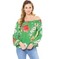thumbnail image 2 of Flying Tomato Women's Boho Style Off Shoulder Blouse (S, Green), 2 of 4
