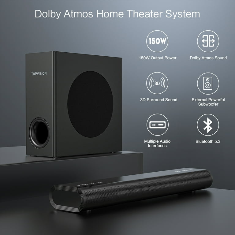 TopVision Dolby Atmos Soundbar with Subwoofer, 150W