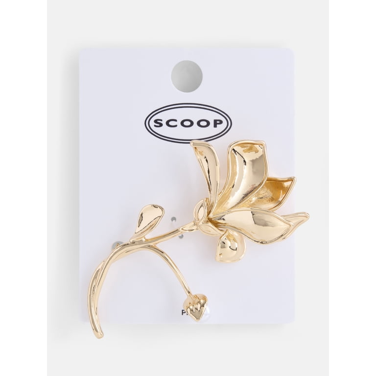 Scoop Gold Tone Floral Brooch With Faux Pearl photo 3