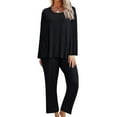 thumbnail image 3 of Hanerdun Women 2PCS Pajamas Set Female Pockets Nightwear Sleepwear Black L, 3 of 5