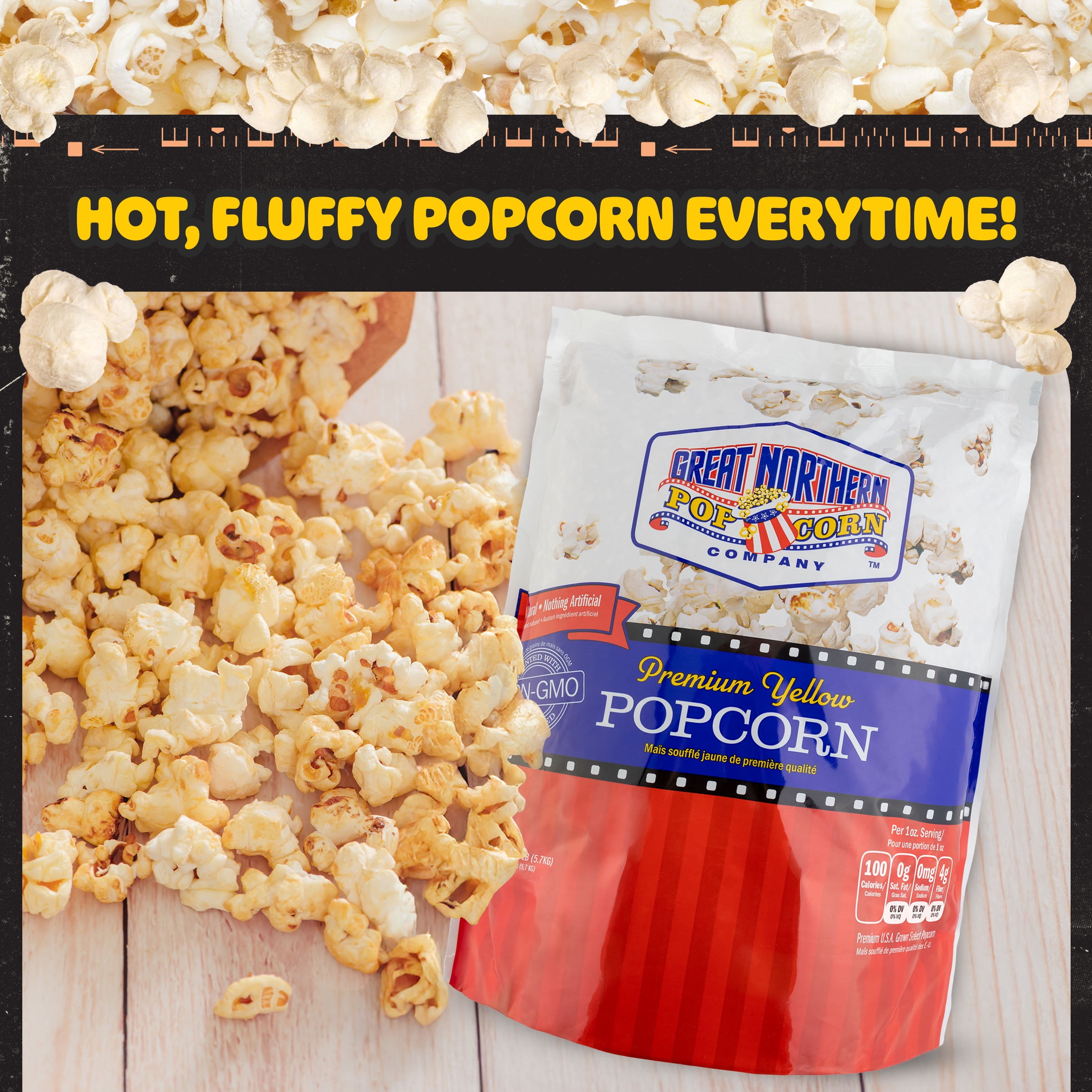Great Northern Popcorn Yellow Popcorn Kernels Bulk Resealable 12lb Bag - Non-GMO Premium Popcorn