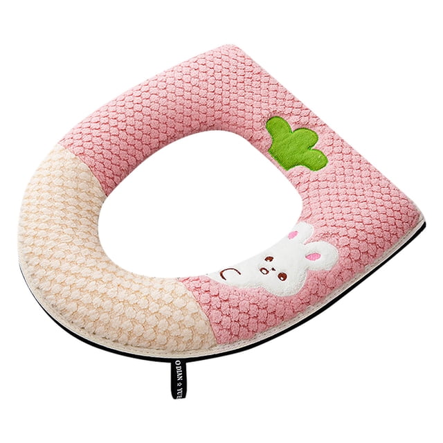 Toilet Seat Cover, Adhesive Buckle Rabbit Cushion with Handle for Standard Toilet Seats