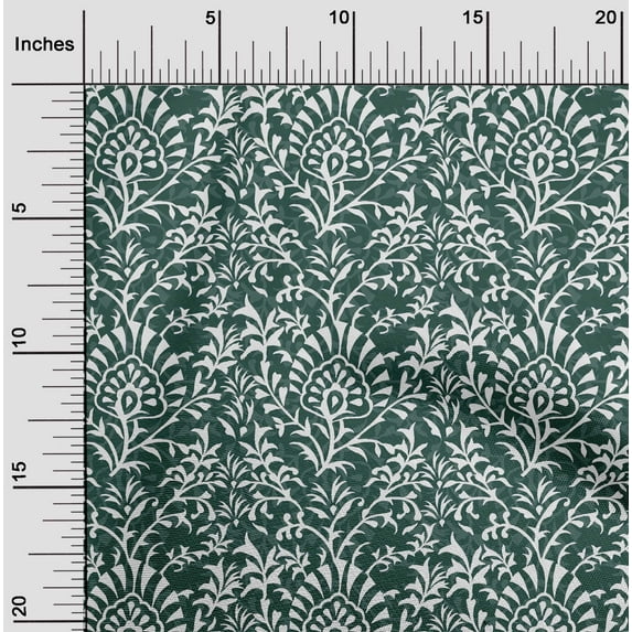 oneOone Viscose Chiffon Dark Teal Green Fabric Leaves & Floral Block Dress Material Fabric Print Fabric By The Yard 42 Inch Wide