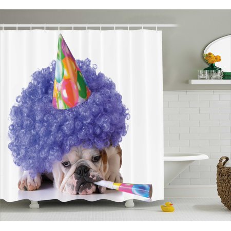 Birthday Decorations For Kids Shower Curtain Boxer Dog Animal With Birthday Decorations For Kids Shower Curtain Boxer Dog Animal With Purple Wig Colorful Party