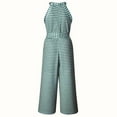 thumbnail image 4 of MORTTIC Women's Striped Sleeveless Wide-Leg Jumpsuit with Bow Belt High Waist Casual Summer Romper Green，L, 4 of 5