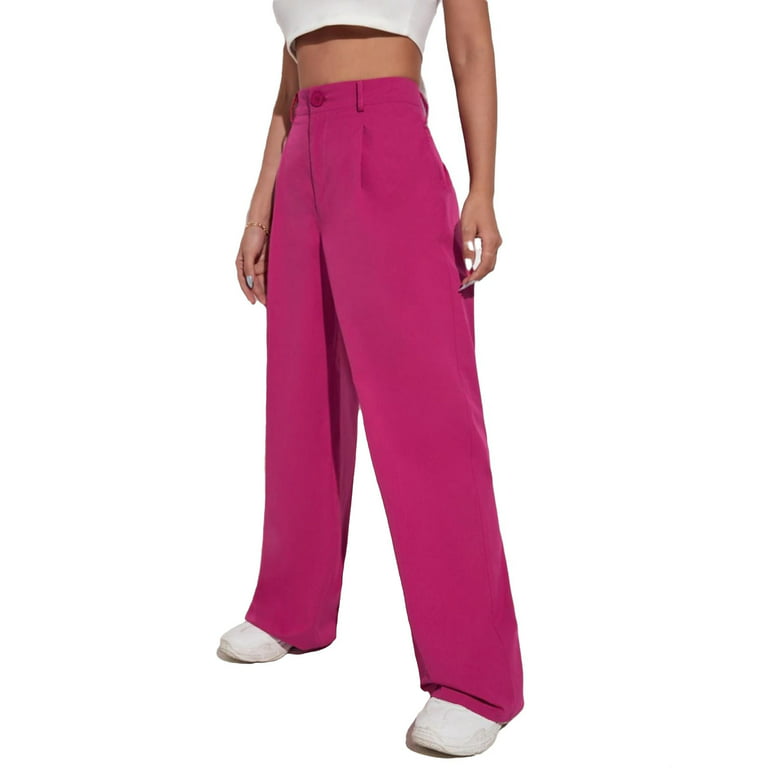 Upscale Energy Berry Pink High Rise Wide Leg Trouser Pants