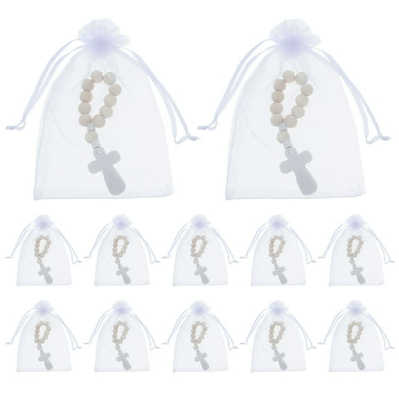 PBPBOX Bulk Rosary Prayer Beads Bracelet Wood Mesh Bag Bracelet Set 40 Sets