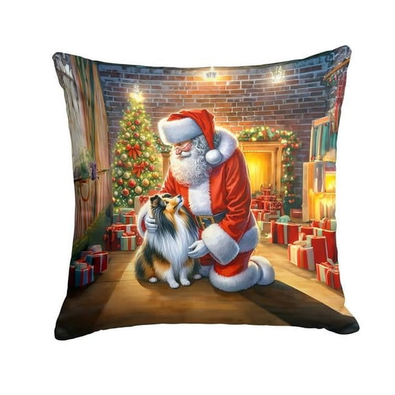 Carolines Treasures DAC4156PW1414 14 x 14 in. Sheltie & Santa Claus Throw Pillow