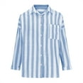 thumbnail image 3 of Elvqul Womens Shirts Plus Size Button down Tops for Women Striped Collared Comfy Light Blue 3/4 Sleeve Shirt, 3 of 7