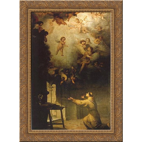 Vision of St. Anthony of Padua 20x20 Gold Ornate Wood Framed Canvas Art by Murillo, Bartolome