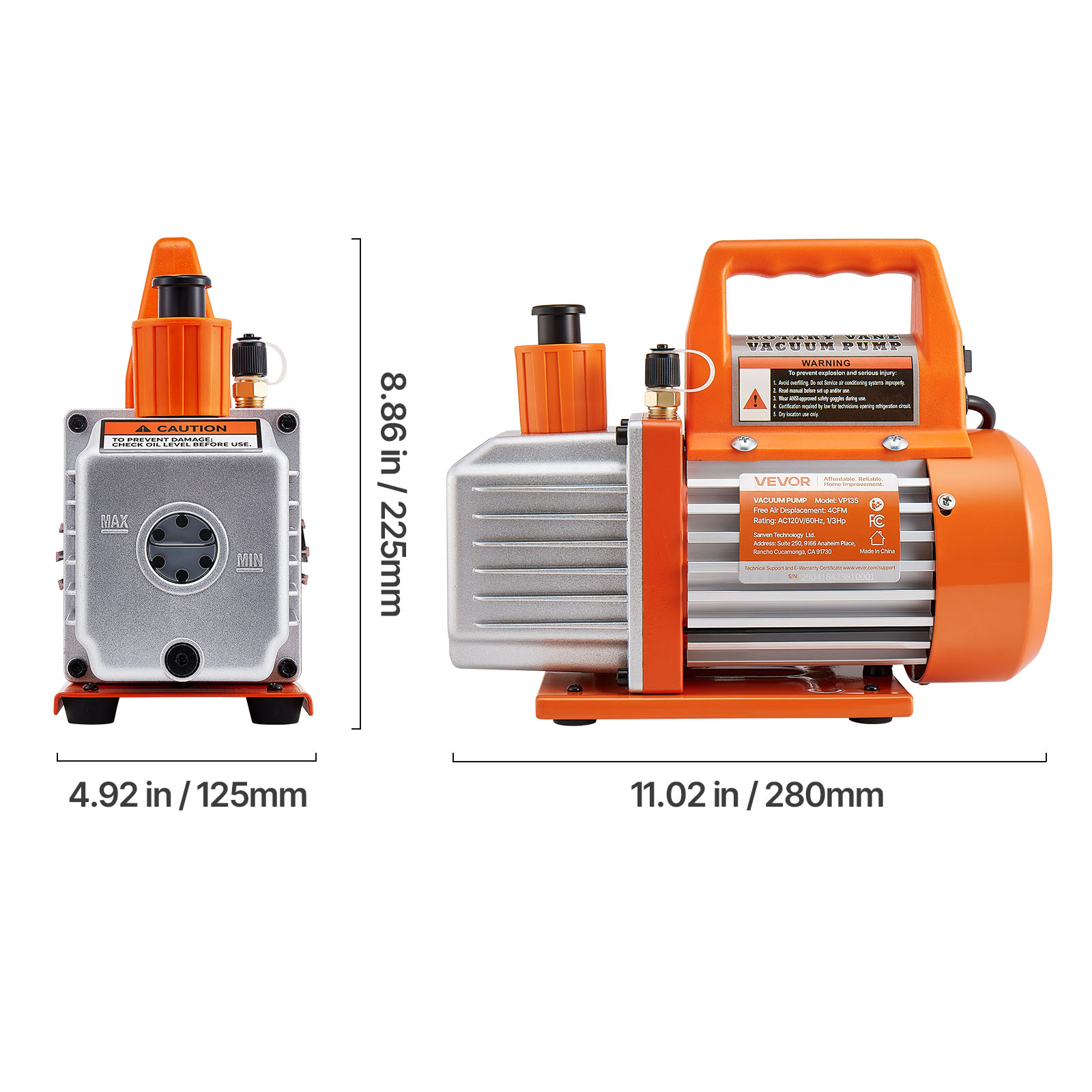 VEVOR 4 CFM AC Vacuum Pump and Gauge Set, 1/3 HP, Single Stage Rotary Vane HVAC Air Vacuum Pump, A/C Refrigerant Manifold Gauge Kit, with Leak Detector, Carry Bag, for R134a R22 R410a Refrigerants