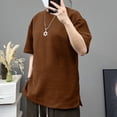 thumbnail image 2 of TSADFHJI T-Shirts pour Hommes Manches Courtes Graphique Automne Hommes Texture Embossée Impression Poche Cachée Col Rond T-Shirt Ample Décontracté T-Shirt TTTTG Café, 2 of 7