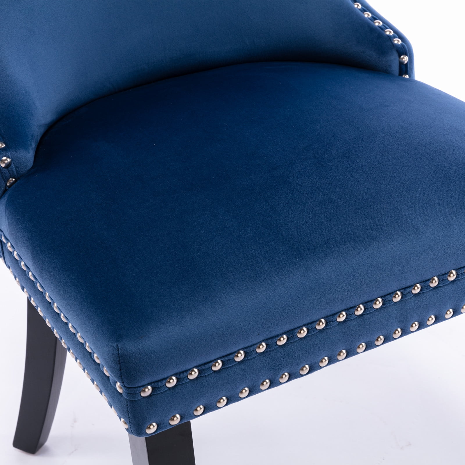 Wing-Back Button Tufted Dining Chairs, High-end Velvet Upholstered Dining Chairs with Nailhead Back and Solid Wood Legs, Solid Wood Dining Chairs for Kitchen Bedroom Dining Room (Blue,Set of 2)
