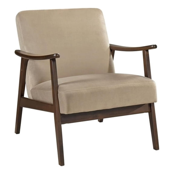 Pemberly Row Mid-Century Wood and Velvet Accent Chair in Light Brown