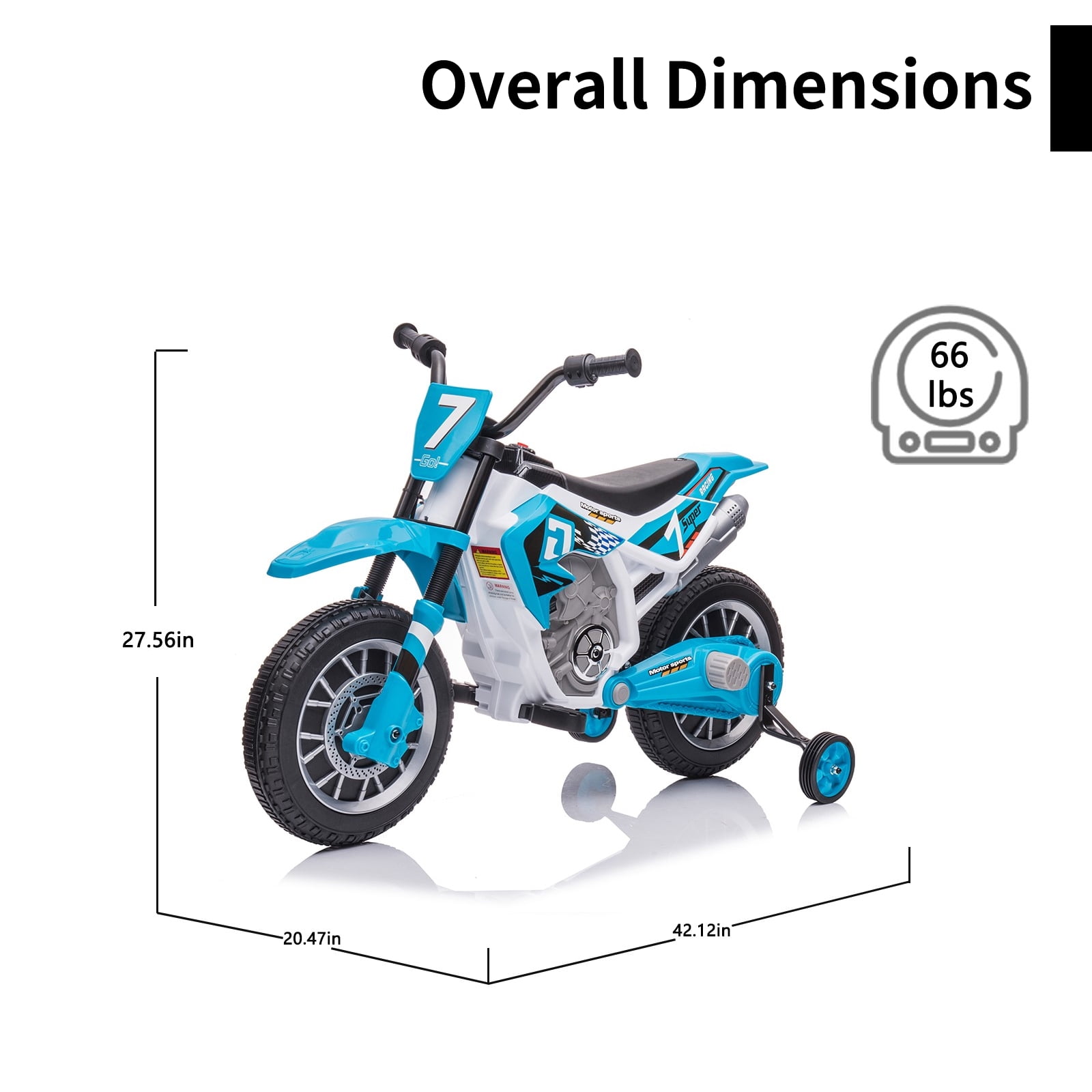 FINITO 12V Kids Ride on Motorcycle, Battery Powered Car Toy with 2 Training Wheels Electric Motorbike Gift for Boys Girls Age 3+, Blue