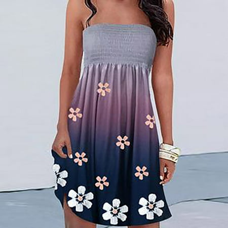 

Women Dress Summer Bohemian Tie Dye Bandeau Off The Shoulder Tube Dresses Elegant Pleated Strapless Swing Sundress