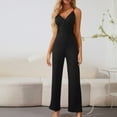 thumbnail image 5 of AJTQTH Women Stylish Jumpsuit Spaghetti Straps Deep V-Neck Backless Romper High-Waisted Slim Fit Bodysuit Solid Straight-Leg Loose Overalls Black S, 5 of 6