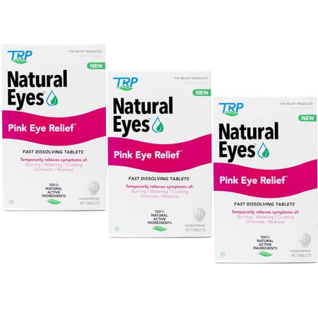 3 Pack - Natural Eyes Pink Eye Relief Fast Dissolving Tablets, Temporarily Relieves Symptoms of: Burning, Watering, Crusting Grittiness, Redness, 48 Count