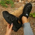 thumbnail image 5 of Womens Platform Fashion Sneakers Casual Canvas Lace up Chunky Flats Non Slip Walking Hiking Shoes Black, 5 of 7