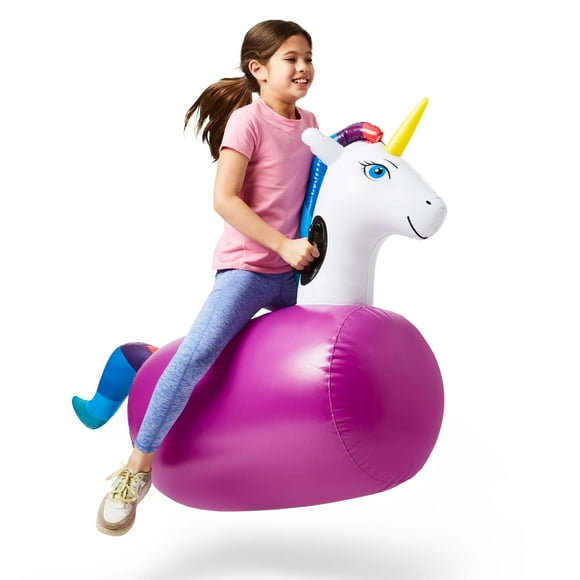 Hearthsong Inflatable Ride-On Bouncing Unicorn Single 48L X 20W X 36H Ergonomic Side Handles Heavy Duty Vinyl Ages 5 And Up