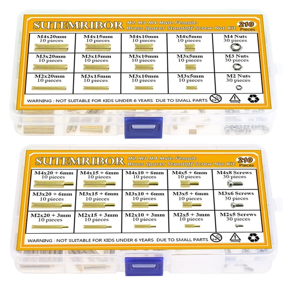 Sutemribor 420Pcs M2 M3 M4 Macho Hembra Hex Latón Espaciador Separador Tornillo Tuerca Surtido Kit