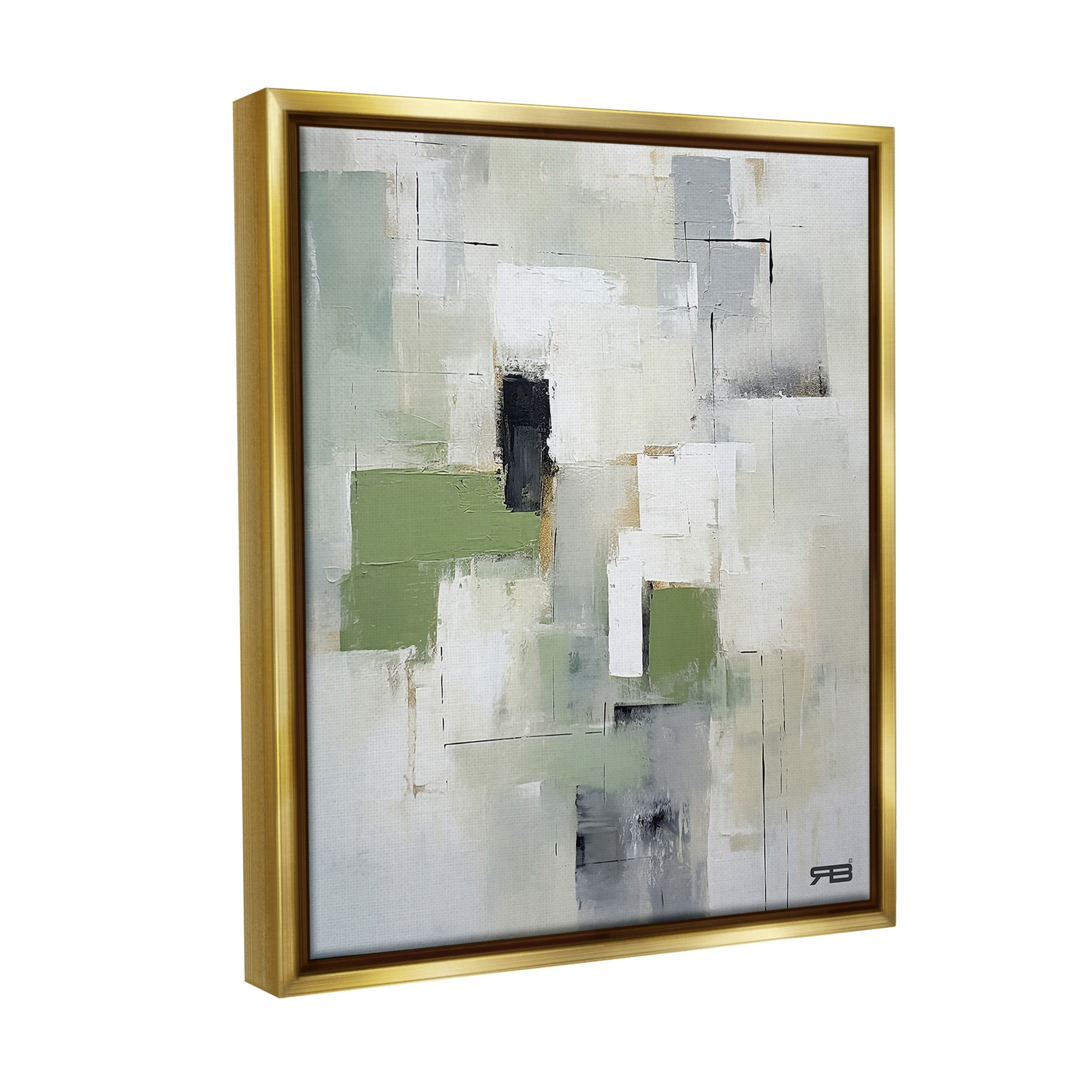 Stupell Industries Subtle Grey Shapes Abstract Painting Gold Floater Framed Canvas Art Print Wall Art, 25 x 31