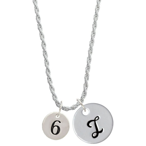 Delight Jewelry Silvertone Disc 1/2'' Number - 6 - Silvertone Script Initial Disc - I - Charm Necklace, 20"+3"