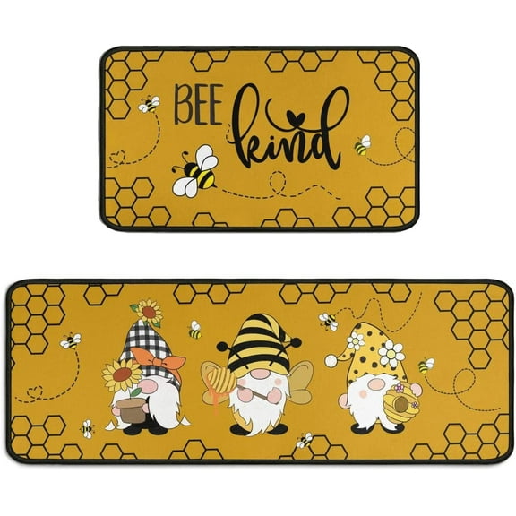 Bee Kitchen Rugs and Mats Set of 2, Non-Slip Washable Kitchen Mats, Home Decor Kitchen Floor Rugs for Kitchen Front Sink, Laundry Room, Flooring, Home, Dining Room, 17x30 17x47 inches
