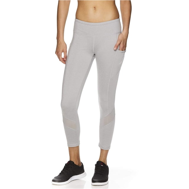 Pantalones deportivos de compresión Reebok Aspire Skinny Capri para mujer, gris, mediano