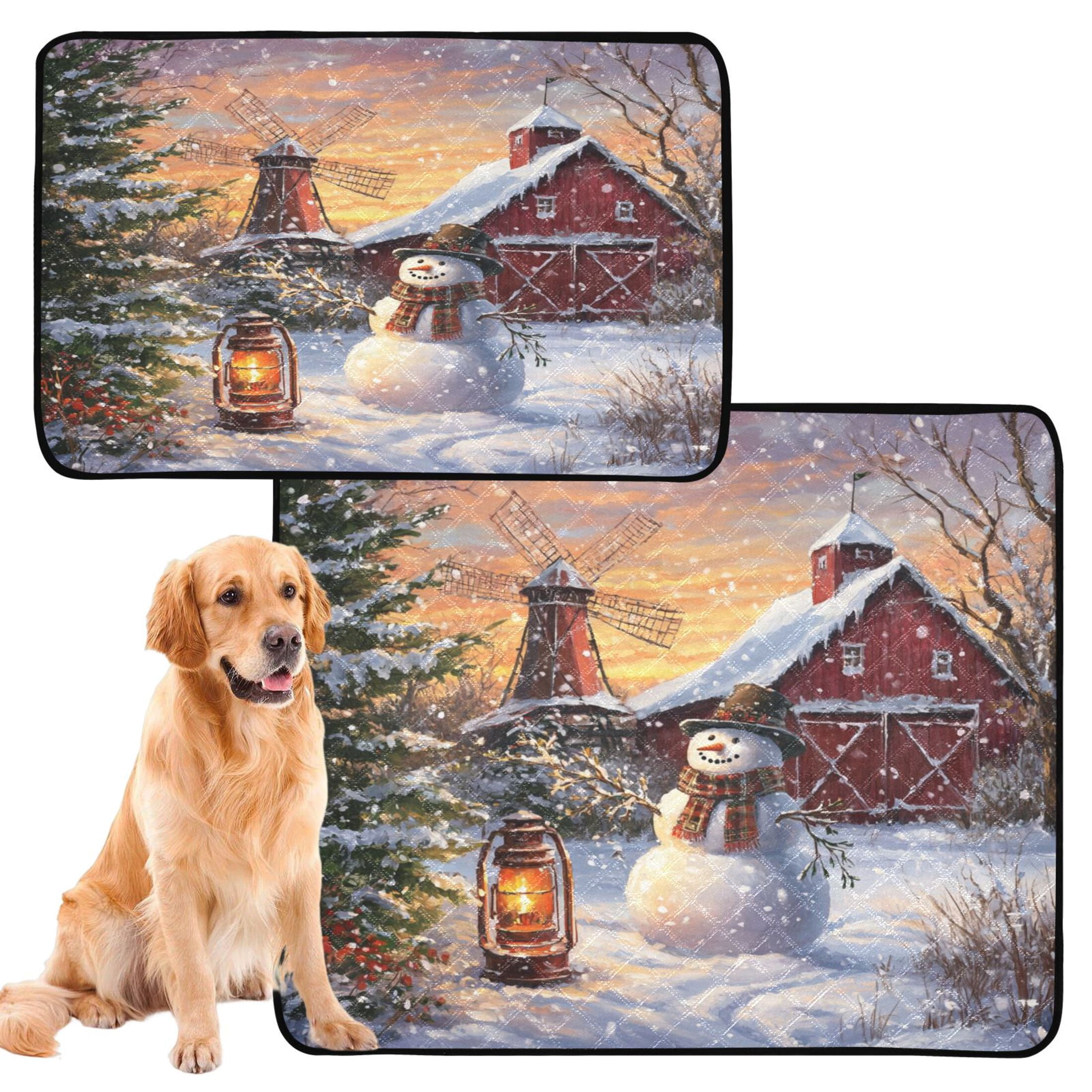 Qxltty Barn Snowman Cat litter Pads Pet Set of 3 Diaper Mats Center Anti-leakage Layer Absorbent Soft and Comfortable
