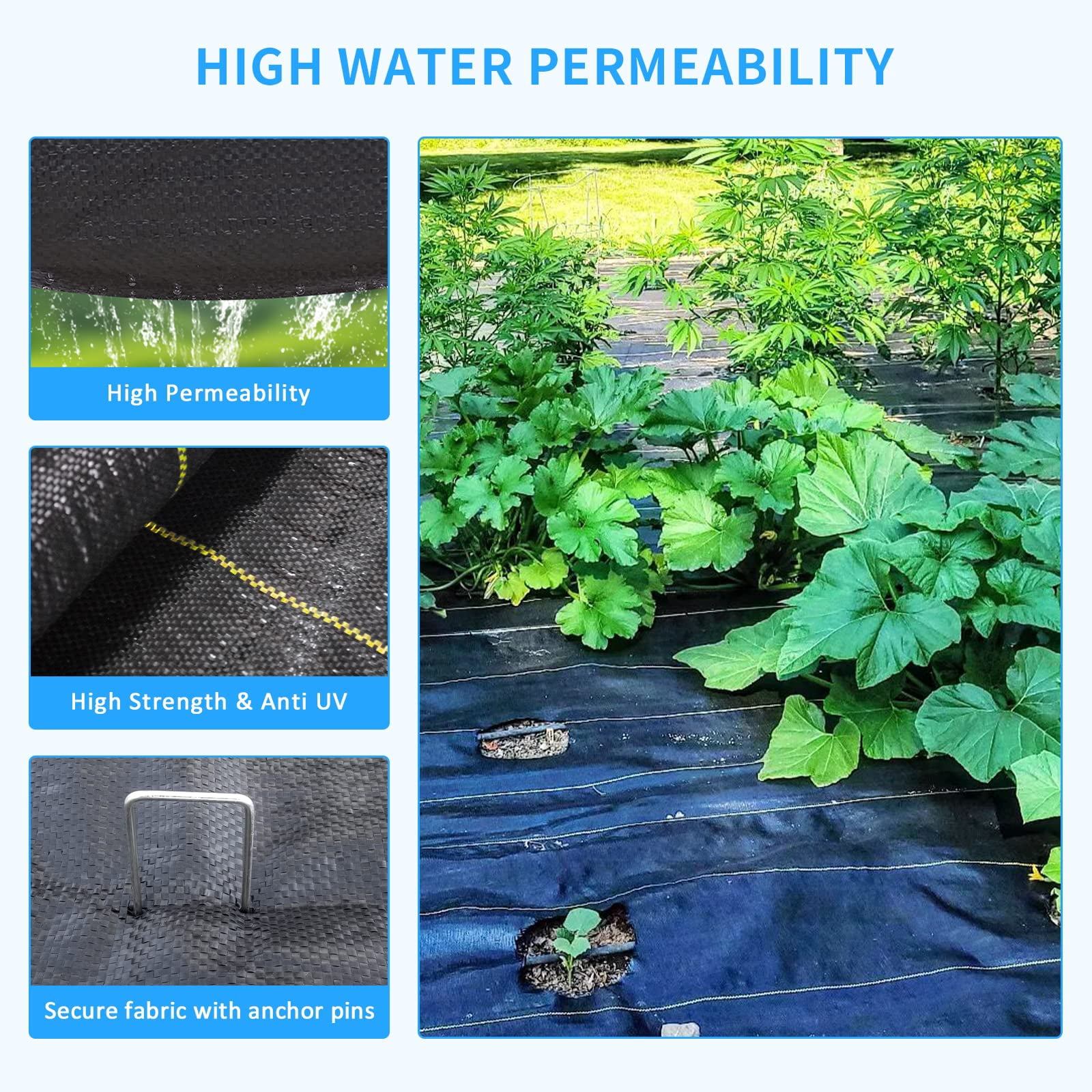 NAWAY 4ft x 50ft Weed Barrier Fabric, 6oz Heavy-Duty Woven Landscape Fabric with Staples, Breathable Weed Control for Garden Beds, Driveways, Farming & Landscaping