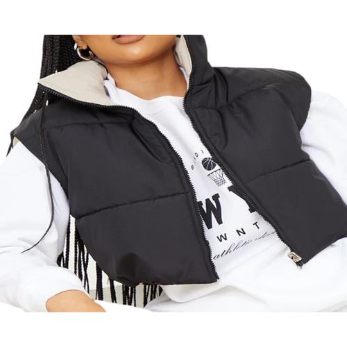 American Trends Women Cropped Puffer Vest Winter Sleeveless Puffer Jackets  Full Zip Stand Collar Lightweight Outwear Vest Black XS at  Women's  Coats Shop