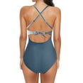 thumbnail image 3 of Sngxgn Women's Twist Back Cut Out Ring Plunge Neck Swimsuit Bathing Suit(Light Blue,XL), 3 of 5
