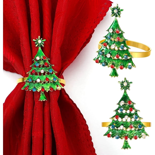Juego de 12 anillos para servilletas de árbol de Navidad, juego de hebillas para servilletas de Navidad, diamantes de imitación, aleación de metal, hebilla para servilletas para Navidad, boda, Acción JAMW Sencillez