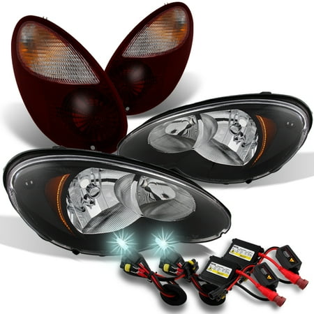 Cruiser Chrome Headlight - Fit 06-10 PT Cruiser Black Headlights + Dark Red Tail Lights + 8000K HID