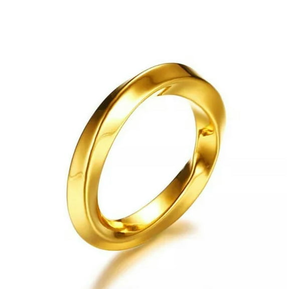 18K Gold Plated Mobius Ring Women Stainless Steel Bent Wedding Band Size 6/7/8/9