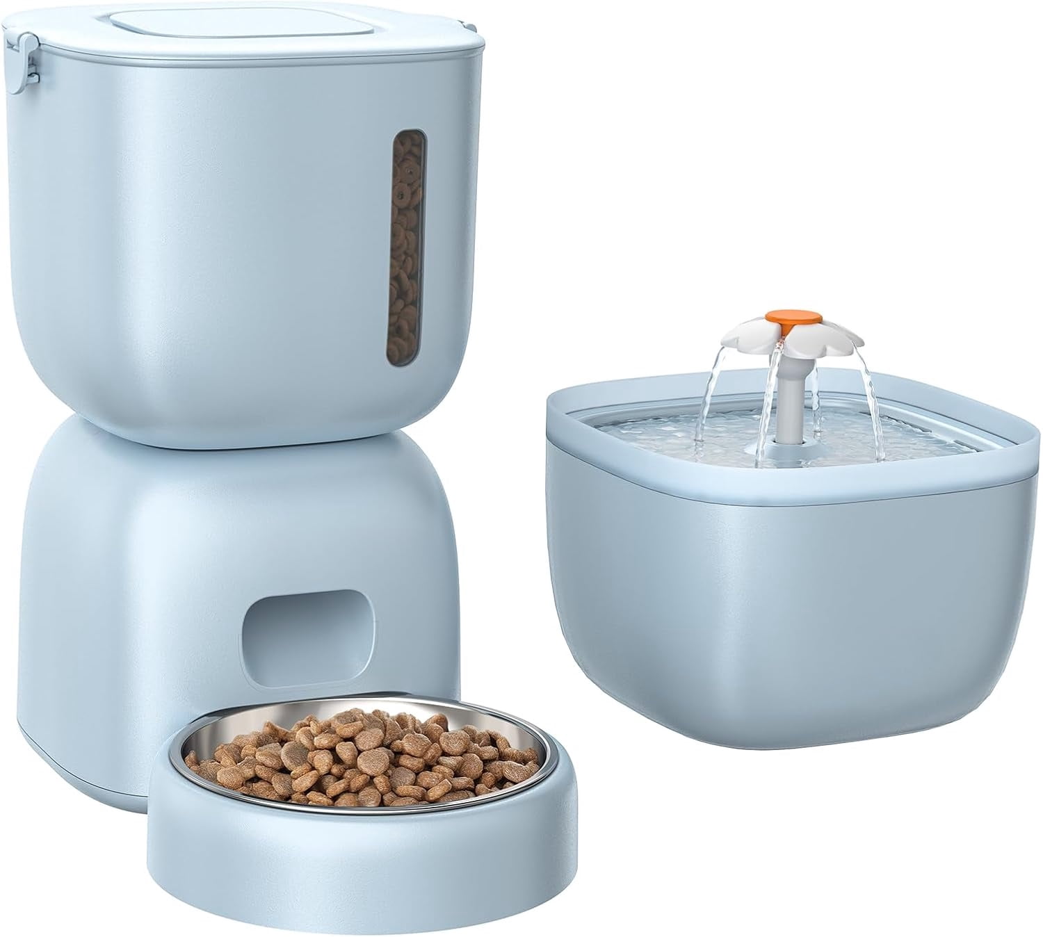 Automatic Cat Feeder and Water Dispenser FW1, Programmable Pet Food Dispenser with Wire or Battery Power, 4 Meals Daily, Portion Control, 10s Voice Recorder, Locking Lid, Blue