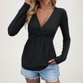 thumbnail image 2 of Womens Twist Front Top Fashion Deep V-Neck Knotted Dressy Blouses Long Sleeve Elegant Shirt Casual T-Shirt Solid Color Pullover Tunic Tops, 2 of 5