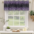 thumbnail image 3 of Purple Lavender Valances for Windows, Decorative Rod Pocket Window Valance Curtains, Spring Watercolor Wildflowers Plant Black Short Curtain Drapes for Kitchen/Living Room, 2 Panels, 54" W x 18" L, 3 of 8