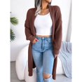 thumbnail image 5 of Women's Brown Open-Front Knit Cardigan, Solid Color Long Sleeve, Soft Warm Acrylic Fiber Sweater Coat, Size M, 5 of 8