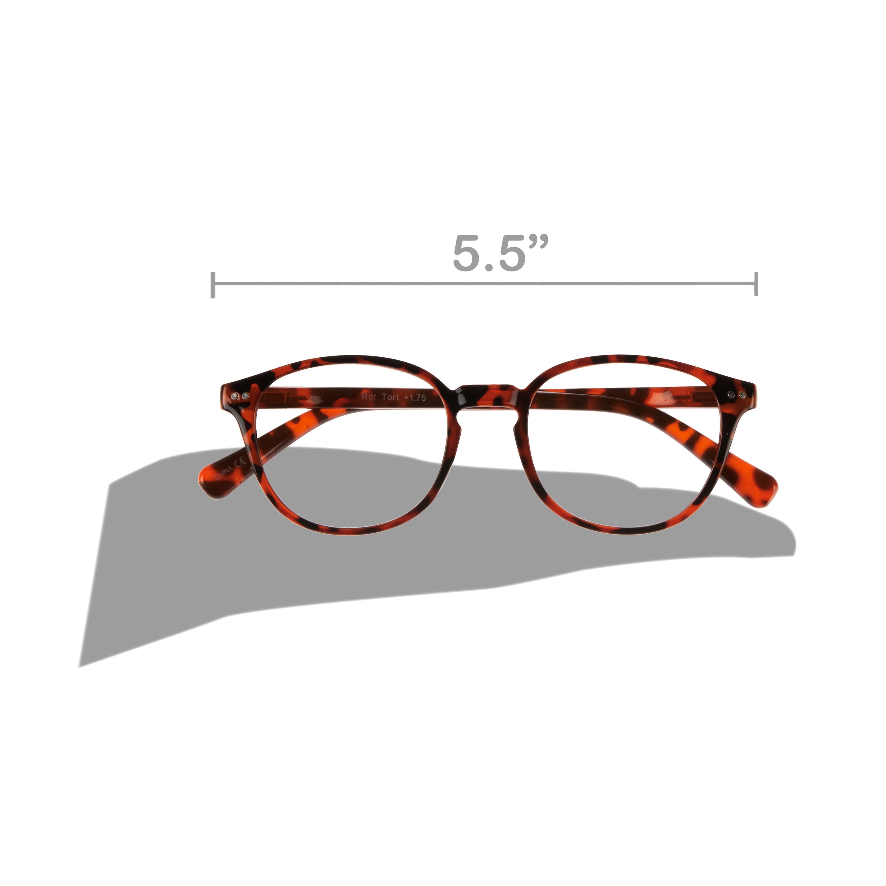 Equate Unisex Reader Glasses with Case, Plastic Lens, Tortoise Color, +1.75