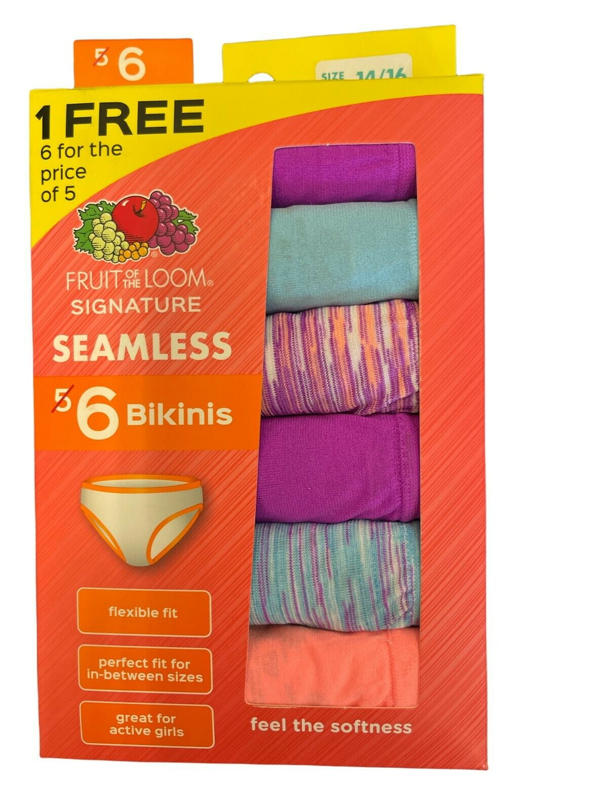 FRUIT OF THE LOOM 6 PACK TAG LESS GIRLS SEAMLESS BIKINI