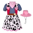 thumbnail image 4 of Pandaie Cowgirl Outfit for Girls Kids Western Cowboy Clothing Set Fashion Dress Scarf Hat Toddler Party Dress up Clothes Blue L(5-6 Years), 4 of 5