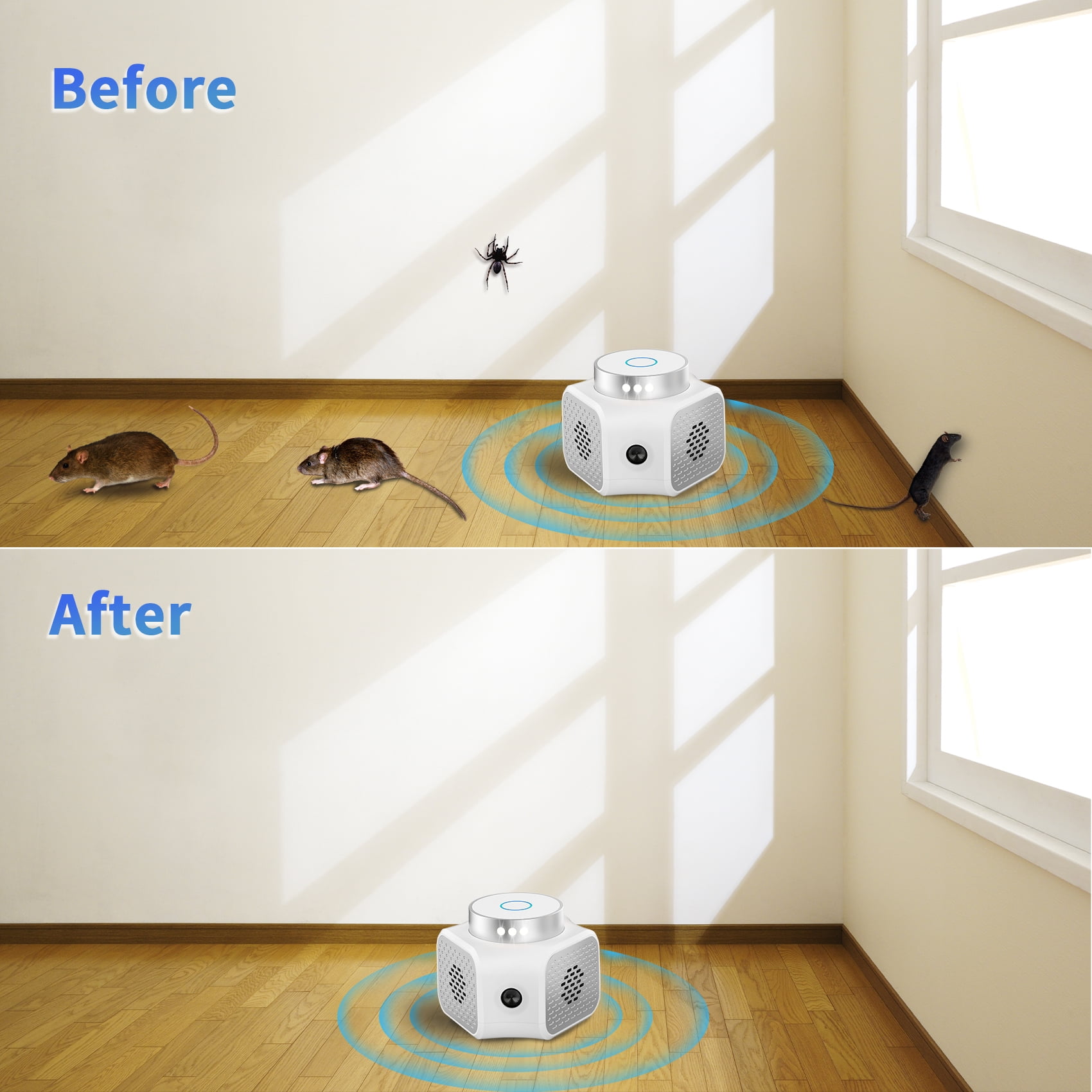 Dr.Shark Indoor Ultrasonic Mice Repellent, 2PC, Dual Ultrasound, 3 Speakers, 9 Flashing Lights