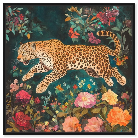 Tigers and Blooms Canvas Maximalist Wall Art by Art Remedy, Black Frame, 12 x 12