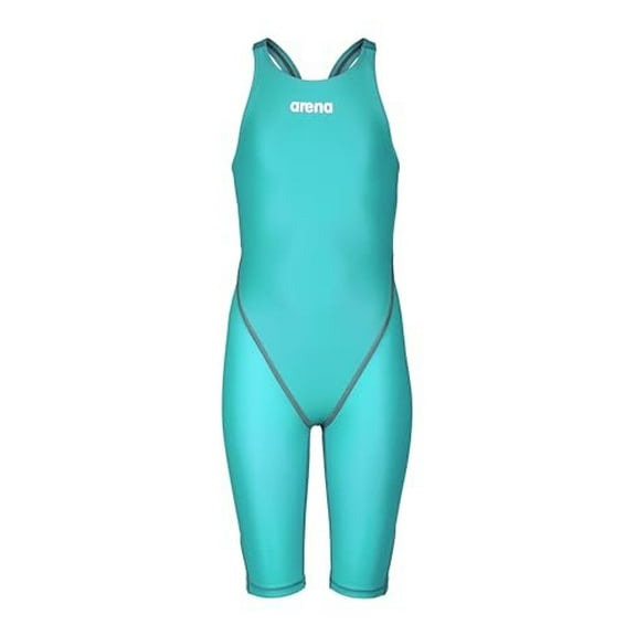 ARENA Girls' Standard Open Back Racing Tech Suit Powerskin ST Next Kneeskin Swimsuit, Aquamarine