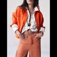 thumbnail image 3 of Chaqueta Vaquera de Larga con Solapa Holgada para Mujer Naranja Rojo M, 3 of 7