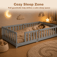 thumbnail image 5 of UHOMEPRO Twin Montessori Floor Bed with Guardrails and Slats, Solid Rubber Wood Low Profile Toddler Floor Bed Frame for Kids, No Box Spring Needed, Gray, 5 of 6