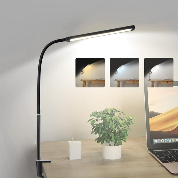 Onekawa Desk lamp with Clamp,Eye-Caring Clip on Lights,Adjustable Flexible Gooseneck Table Light for Home Office,Bed Headboard,Workbench,Black