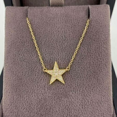 1Ct Lab Created Diamond Round Cut 14k Yellow Gold Plated Women's Star Pendant